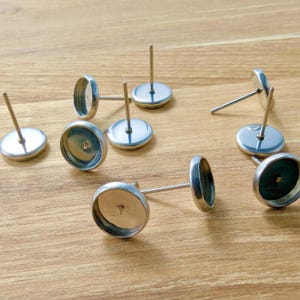 Stainless Steel 8mm Cabochon Earring Settings: DIY Jewelry Making Supplies (8pcs)