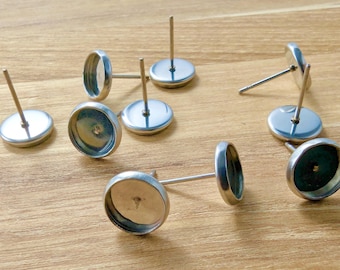 Stainless Steel 8mm Cabochon Earring Settings: DIY Jewelry Making Supplies (8pcs)