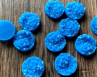 Sky Blue Faux Druzy Cabochons: 12mm Resin Round, 10 pcs