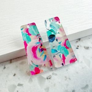 Mint and Pink floral cluster print Earring blanks -4pcs l Plexi Earring Findings, Acrylic Earring Pendants, Blanks, DIY Jewelry Supplies