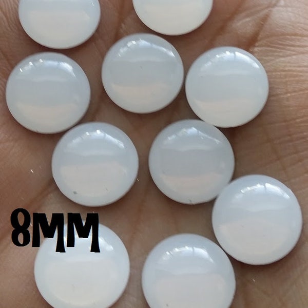 Milky white opal 8mm acrylic dome cabochon- 10pcs l Earring making jewelry supplies, Resin Cabochon DIY supply Embellishments