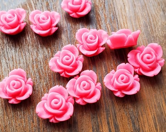 Matte Berry pink 13mm Blooming Rose flower Cabochons 10pcs l Earring making jewelry supplies, Resin flower Cabochon DIY supplies