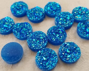 Royal Blue Faux Druzy Cabochons: 12mm Resin DIY Jewelry (10 pcs)
