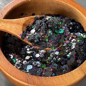 Chunky Glitter Black holographic Mix 30g, 1oz | Iridescent Glitter |  Color Shift Glitter | Nail art | Tumbler Glitter | DIY Craft Supplies