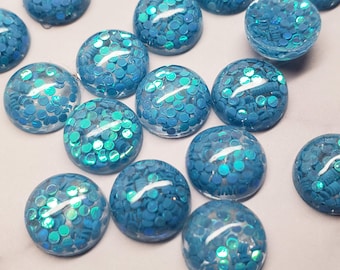 Holographic sky blue glitter 10mm resin cabochons- 10pcs l Earring making jewelry supplies, Resin glitter round Cabochon DIY supplies