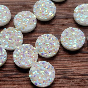 AB off  White quartz Faux Druzy Cabochons 12mm - 10pcs Resin Round Flatback