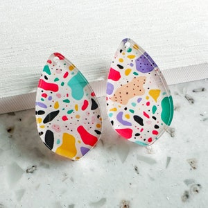 Bright terrazzo print pattern print Earring blanks -4pcs l Plexi Earring Findings, Acrylic Earring Pendants, Blank Components, DIY Supplies