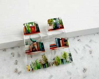 Plant and Book Acrylic Earring blanks -4pcs Earring Findings, Acrylic Earring Pendants, Jewelry Components, DIY Book earring Supplies