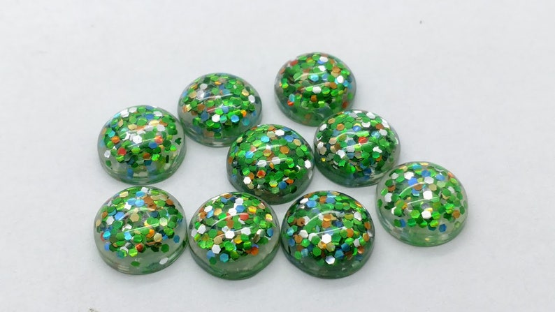 Spring garden glitter 12mm resin cabochons 10 pcs l Earring making jewelry supplies, Resin glitter round Cabochon DIY supplies image 2