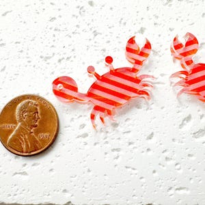 Crab charms, acrylic earring blanks, Summer jewelry making accessories 4pcs image 4