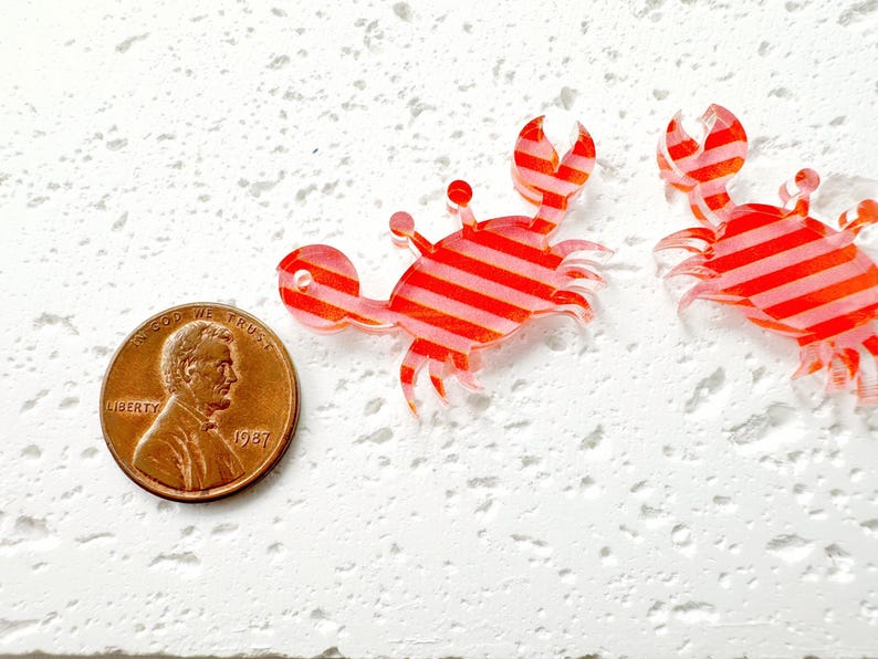 Crab charms, acrylic earring blanks, Summer jewelry making accessories 4pcs image 4