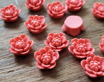 Coral Pink 15mm flower resin Cabochons 10pcs l Earring making jewelry supplies, Resin flower Cabochon DIY supplies