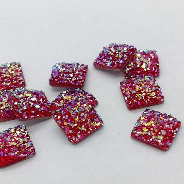 ab ruby red 10x10mm flat faux druzy square Cabochons 10pcs l Earring making jewelry supplies, Resin square Cabochon DIY supply