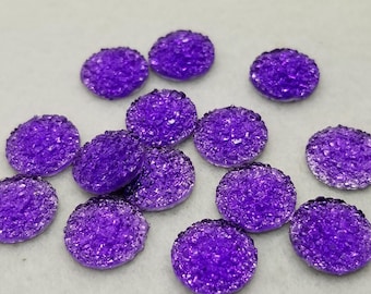 dark purple 12mm flat faux druzy Cabochons 10pcs l Earring making jewelry supplies, Round resin bezel Cabochon DIY