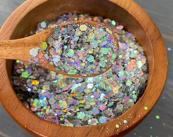 Chunky Glitter Rainbow Silver Mix 30g, 1oz | Iridescent Glitter | Color Shift Glitter | Nail art | Tumbler Glitter | DIY Craft Supplies