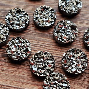 Gunmetal Druzy quartz Cabochons: 10mm Round Resin Flatback - 10pcs