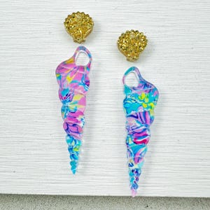 Auger shell floral beach Earring blanks 4pcs vaca Findings, preppy Acrylic Earring Pendants, summer Blank Components, Jewelry Supplies