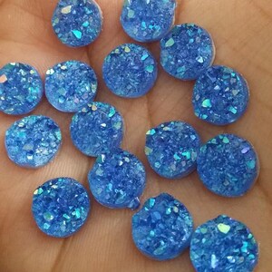 AB Blue Faux Druzy Cabochons: 10mm Resin DIY Jewelry Supplies (10pcs)