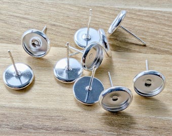 Silver Tone 8mm Cabochon Earring Settings: DIY Jewelry Supplies - 10pcs