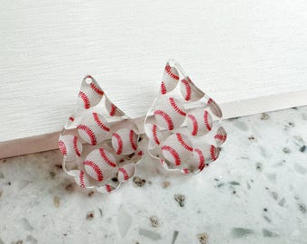 Baseball Print Acrylic Earring Blanks - DIY Jewelry Supplies (4pcs)