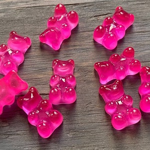 Hot pink resin gummy bear cabochon - 10 pieces l Earring making jewelry supplies, Cabochon DIY supply Charms