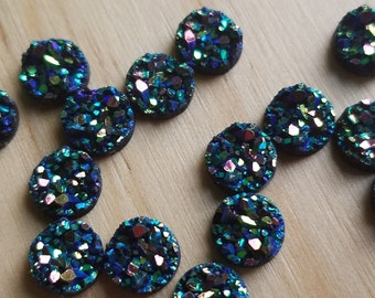 Metallic green gold rainbow 8mm chunky faux druzy Cabochons 10pcs l Earring making Jewelry supplies, Round resin bezel Cabochon DIY supplies