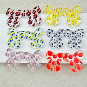 Sports Bow Earring Blanks: Acrylic Pendants (4pcs)
