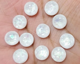 White Opal Resin Cabochons: 8mm Dome Embellishments (10 pcs)