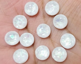 White Opal Dome 8mm Resin Cabochons - 10 pcs l Earring making jewelry supplies, Resin Cabochon DIY supply Embellishments