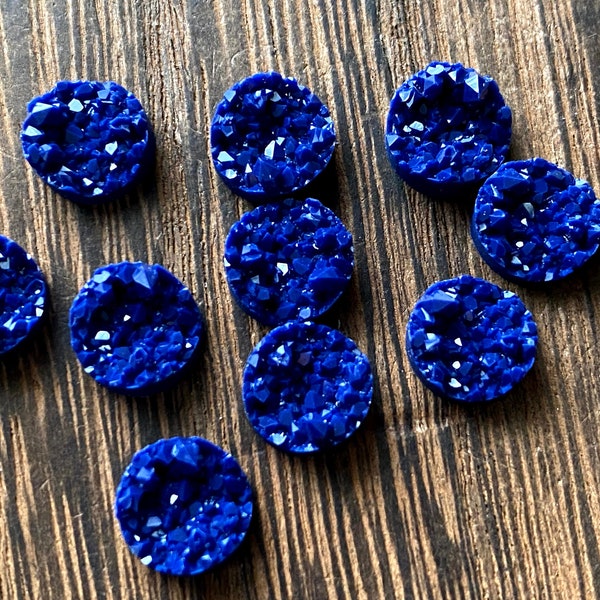 Navy blue 8mm geode faux druzy Cabochons 10pcs l Earring making Jewelry supplies, Round resin bezel Cabochon DIY supplies