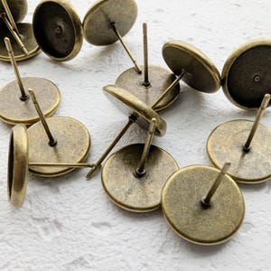 Bronze tone 10mm tray cabochon earring setting 10pcs Earring making jewelry supplies, Bezel cabochon stud setting DIY supply