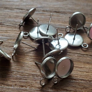 Stainless steel with loop 10mm tray cabochon earring setting 10pcs