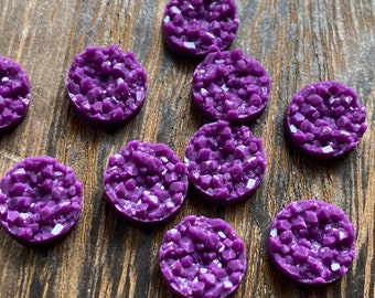 Purple 10mm crystal faux druzy Cabochons 10pcs  l Earring making jewelry supplies, Round resin bezel Cabochon DIY supplies