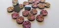 Metallic magenta gold titanium 12mm faux druzy Cabochons 10 pcs l Earring making jewelry supplies, Round resin bezel Cabochon DIY