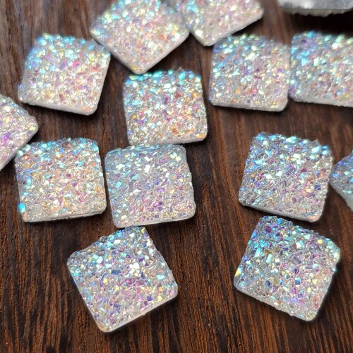 Silver 10x10mm Flat Faux Druzy Square Cabochons 10pcs L - Etsy