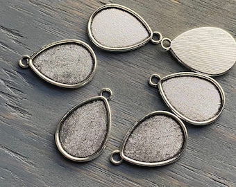 Silver tone 18x25mm teardrop tray setting 6pcs Earring making jewelry supplies, Bezel cabochon stud setting DIY supply