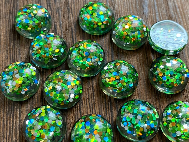 Spring garden glitter 12mm resin cabochons 10 pcs l Earring making jewelry supplies, Resin glitter round Cabochon DIY supplies image 1