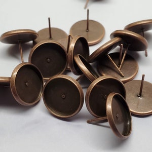 Copper tone 12mm tray cabochon earring setting 10pcs Earring making jewelry supplies, Bezel cabochon stud setting DIY supply