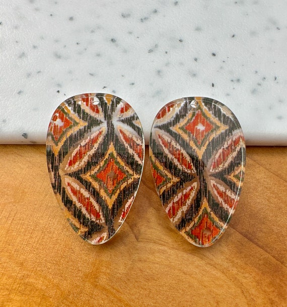Boho Mosaic Print Earring Blanks -4pcs L Plexi Earring Findings