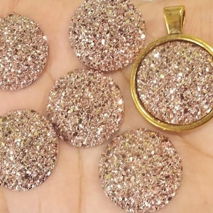 Rose Gold Faux Druzy Cabochons: 25mm Resin Flatbacks, 6pcs