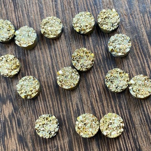 Metallic Gold 6mm crystal faux druzy Cabochons 10pcs l Earring making Jewelry supplies, Round resin bezel Cabochon DIY supplies