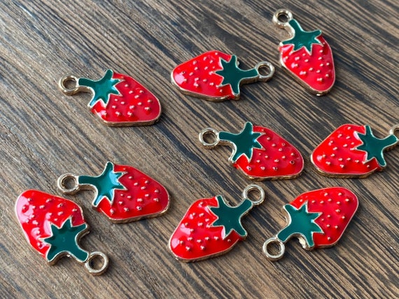 Strawberry /lt Gold Tone Enamel Alloy Pendants- 8pcs Charms L