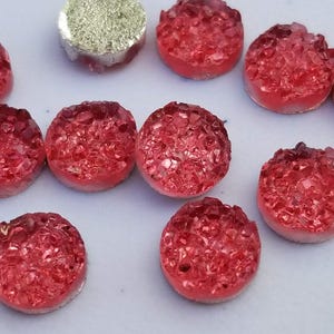 Raspberry Red Druzy crystal Cabochons: 10mm Resin Bezels, Jewelry Making (10pcs)