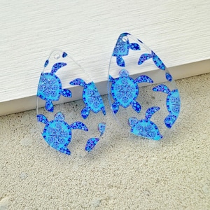 Turtle Print Acrylic Earring Blanks - 4pcs Sea Jewelry Supplies