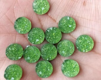 Pear Green Faux chunky Druzy Cabochons: 10mm Resin DIY Supplies (10pcs)