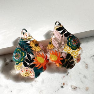 Acrylic Earring Pendants: Earthy Boho Floral Plexi Blanks