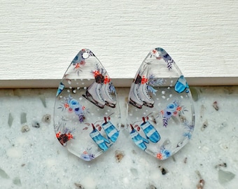 Winter Ice Skates & Mittens Acrylic Earring Blanks - 4 Pendants