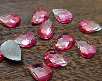 Pink and clear Ombre multifaceted 10x14mm resin teardrops 10pcs (fits stainless steel trays)