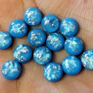 Sky blue silver leaf Opal Dome 8.3mm Resin Cabochons - 10 pcs
