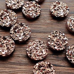 Metallic Rose Gold 12mm Faux quartz Druzy Cabochons 10pcs l Earring making jewelry supplies, Round resin bezel Cabochon DIY